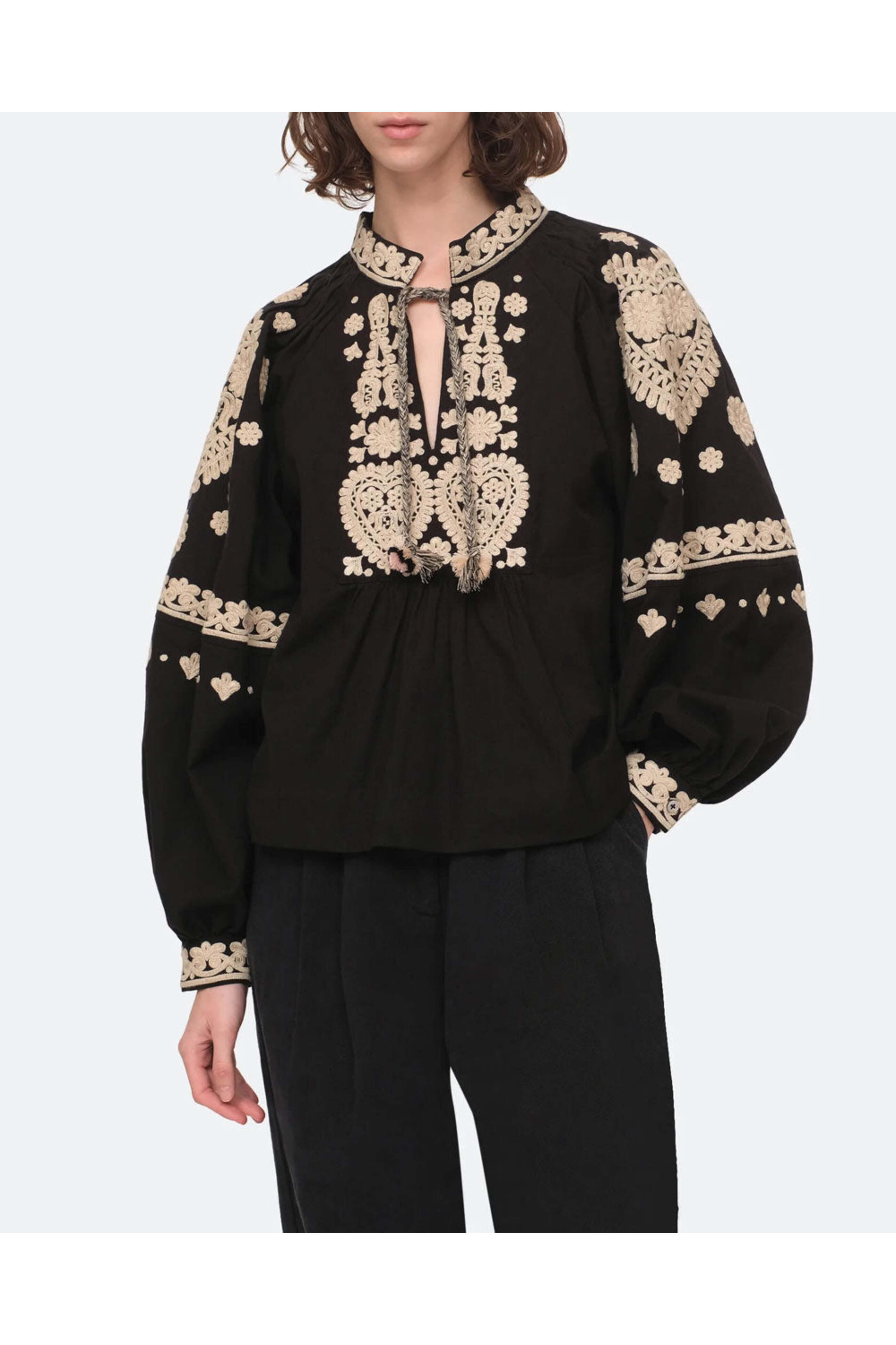 Sea NYC - Black Holly Soutache Long Sleeve Top