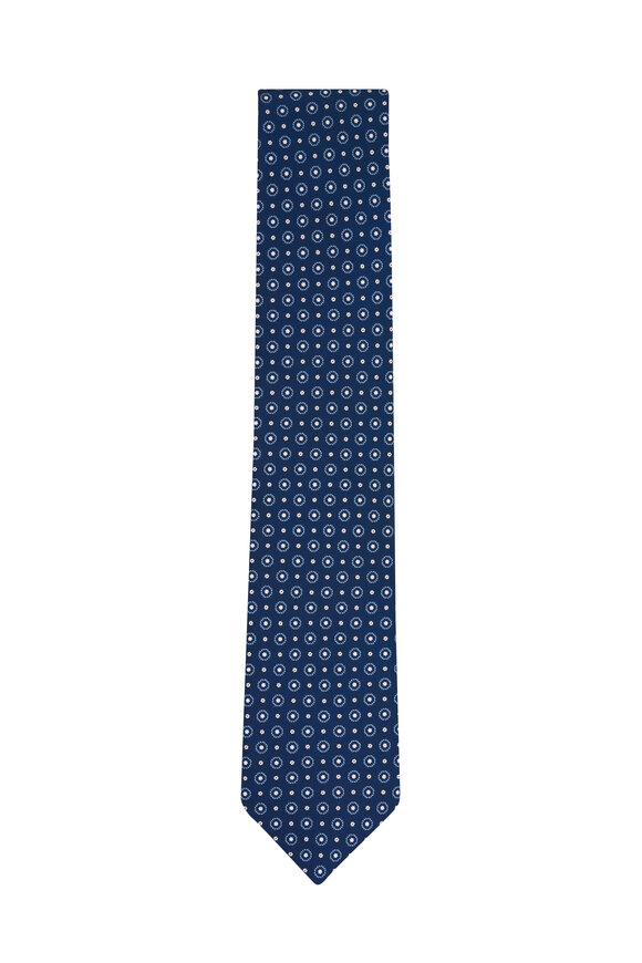 Brioni Navy Medallion Print Silk Necktie - view 1