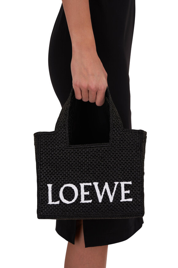 Loewe - Small Black Raffia Loewe Font Tote 