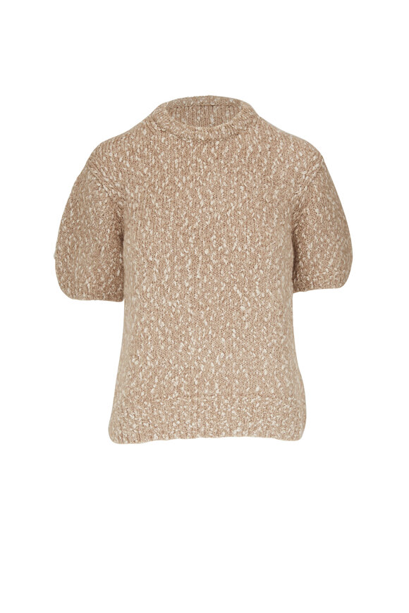 Lafayette 148 New York - Taupe Cotton, Mohair & Wool Short Sleeve Sweater