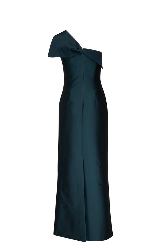 Sachin + Babi - Ines Forest Green One-Shoulder Stretch Mikado Gown