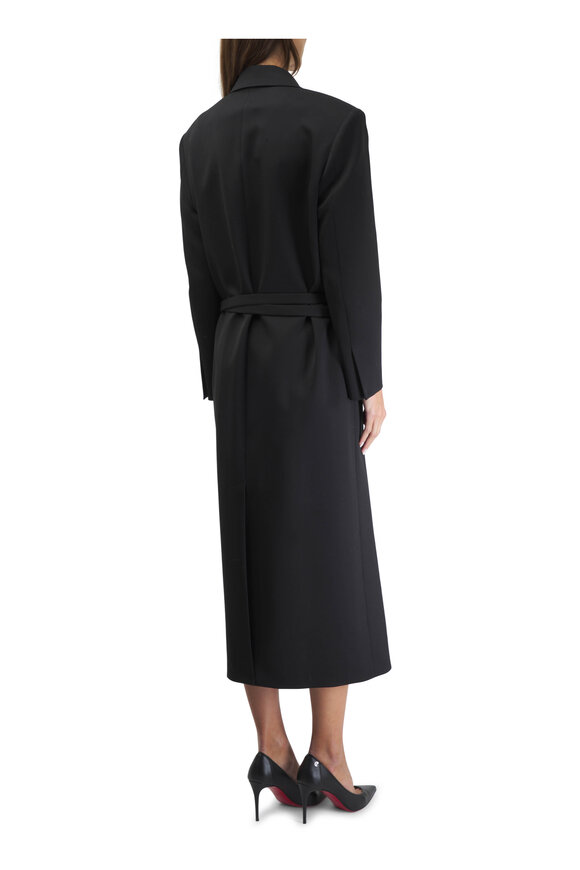 Valentino - Side Tie Black Stretch Wool Long Coat