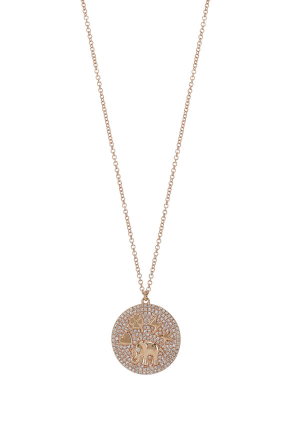 Kai Linz - Rose Gold Diamond Disk Charm Necklace 