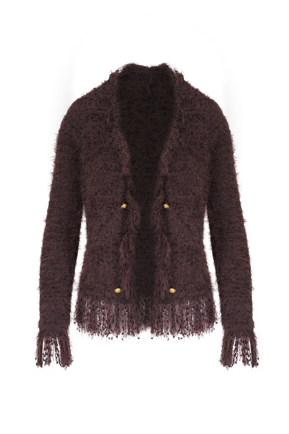 L'Agence Azure Chocolate Ganache Fringe Cardigan Blazer