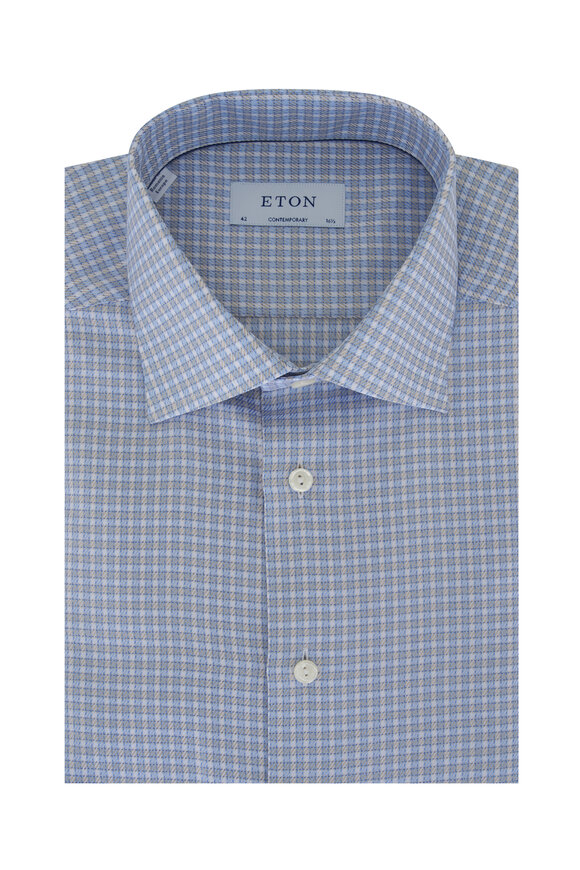 Eton Blue & Beige Check Contemporary Fit Dress Shirt 
