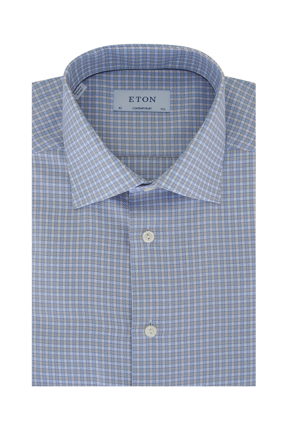 Eton - Blue & Beige Check Contemporary Fit Dress Shirt 