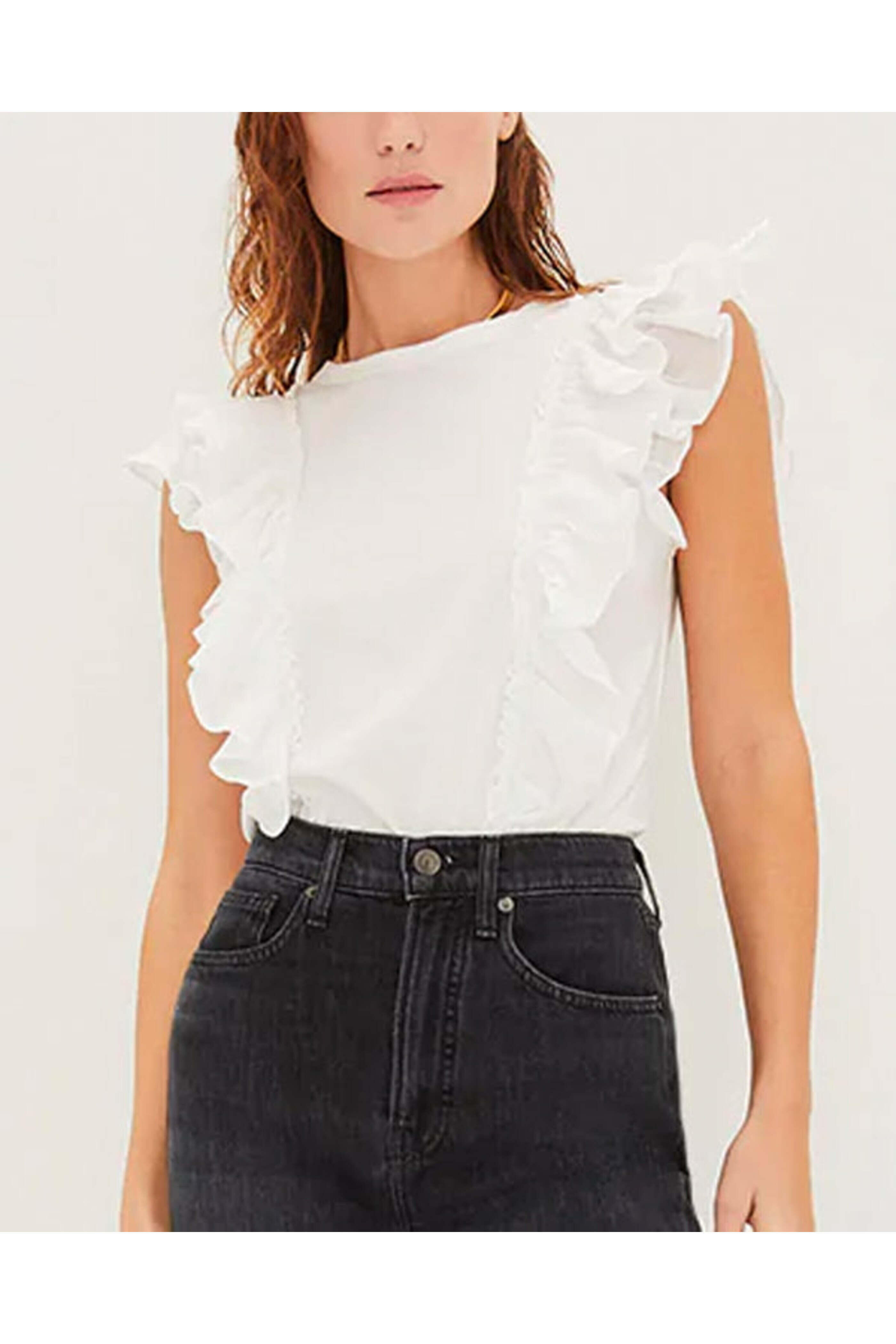Veronica Beard - White Bardot Ruffle Tee