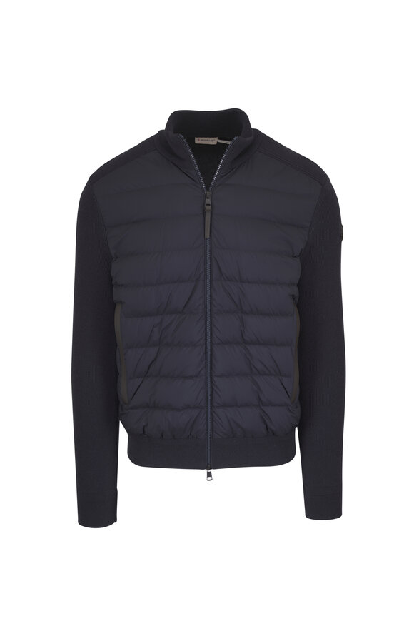 Moncler Navy Wool & Cashmere Padded Zip-Up Cardigan - view 1