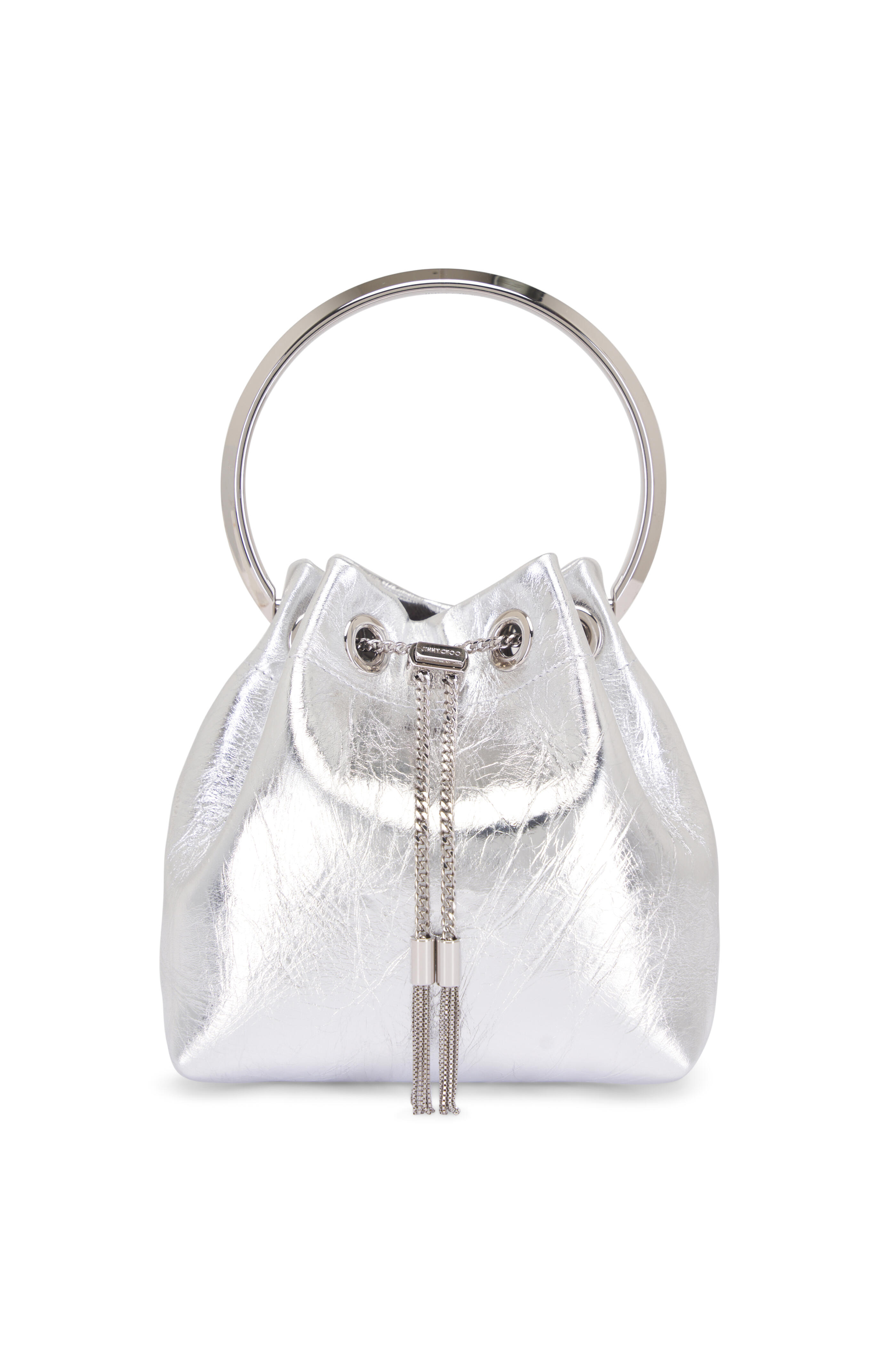 Jimmy Choo - Bon Bon Silver Metallic Top Handle Bucket Bag