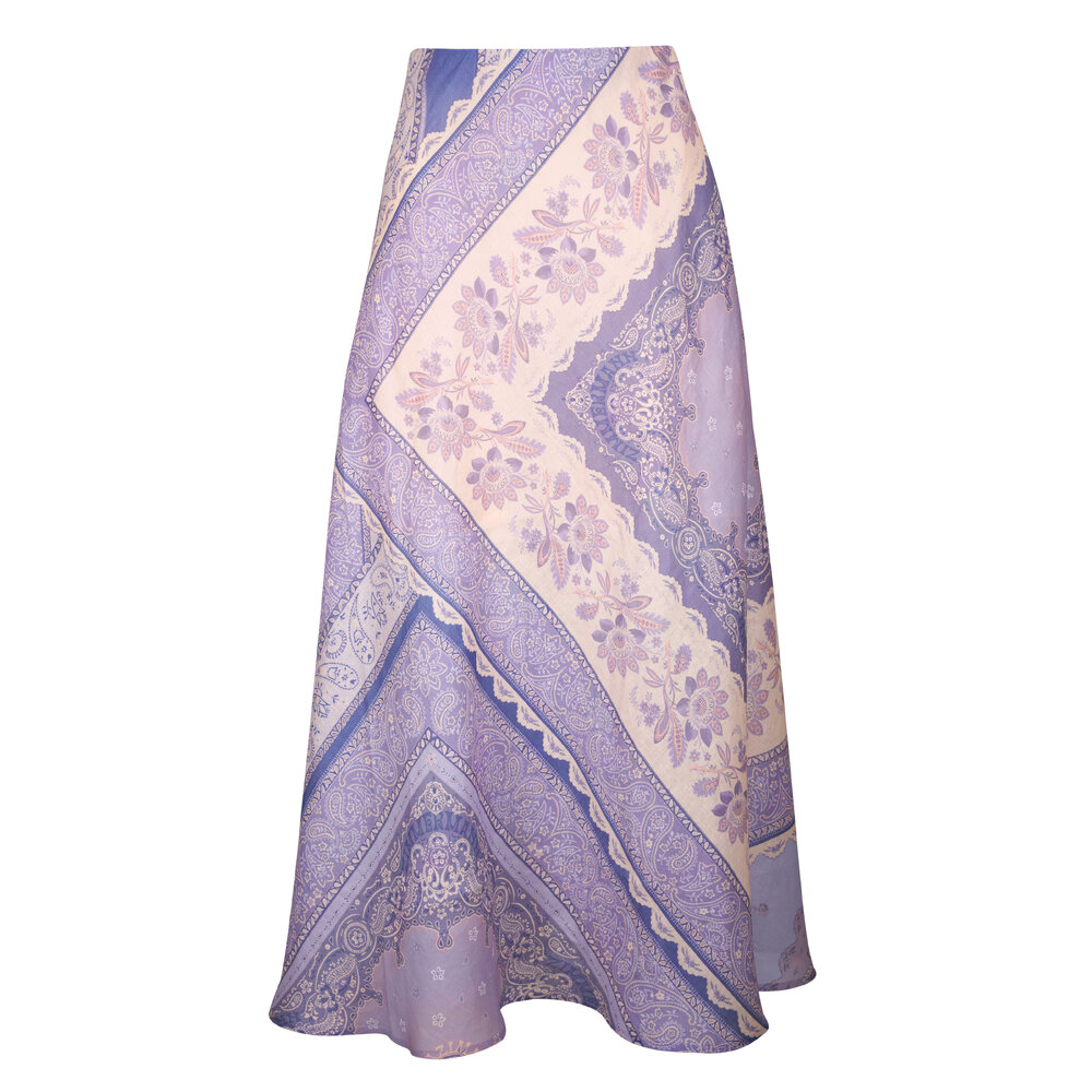 ワンピース ZIMMERMANN Women Mid Skirts 5147DSS253LIGHT BLUE PALM Zimmermann - Lucky Bias Blue Bandana Print Midi Skirt