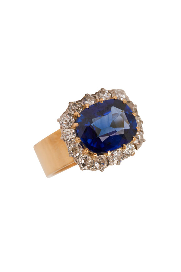 Renee Lewis Diamond Rim Blue Sapphire Ring