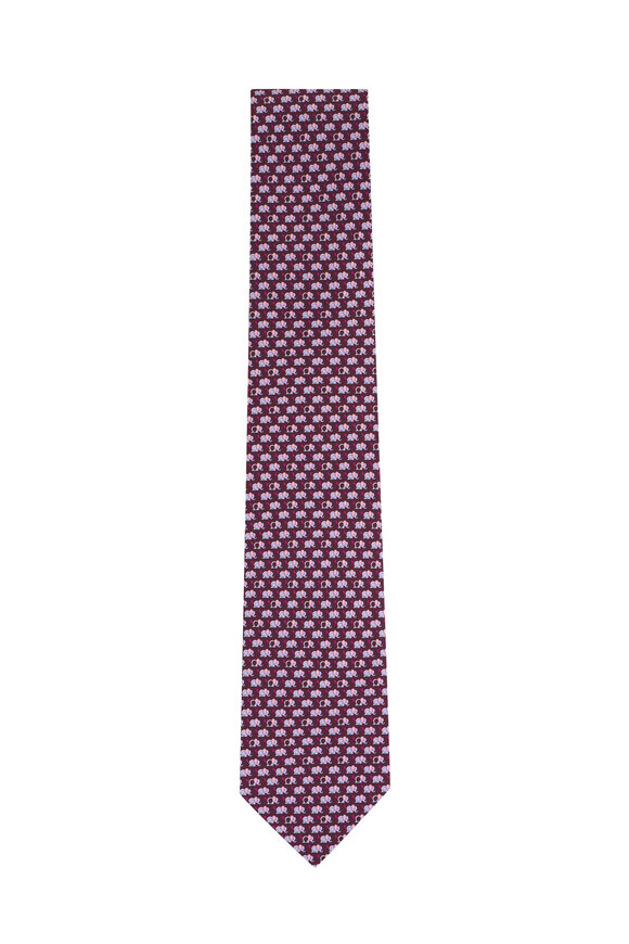 Ferragamo Burgundy Elephant Print Necktie