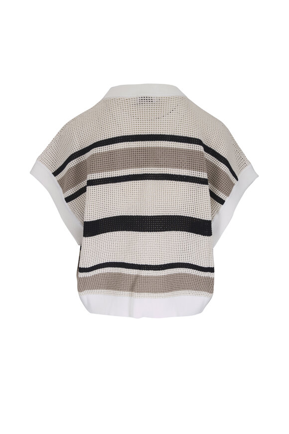 Brunello Cucinelli Black & Natural Stripe Cotton Knit Sweater - view 2