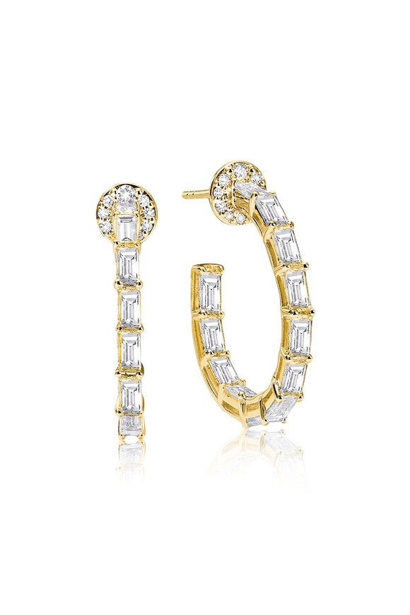 Nam Cho 18k White Gold Diamond Baguette Hoop Earring - view 1