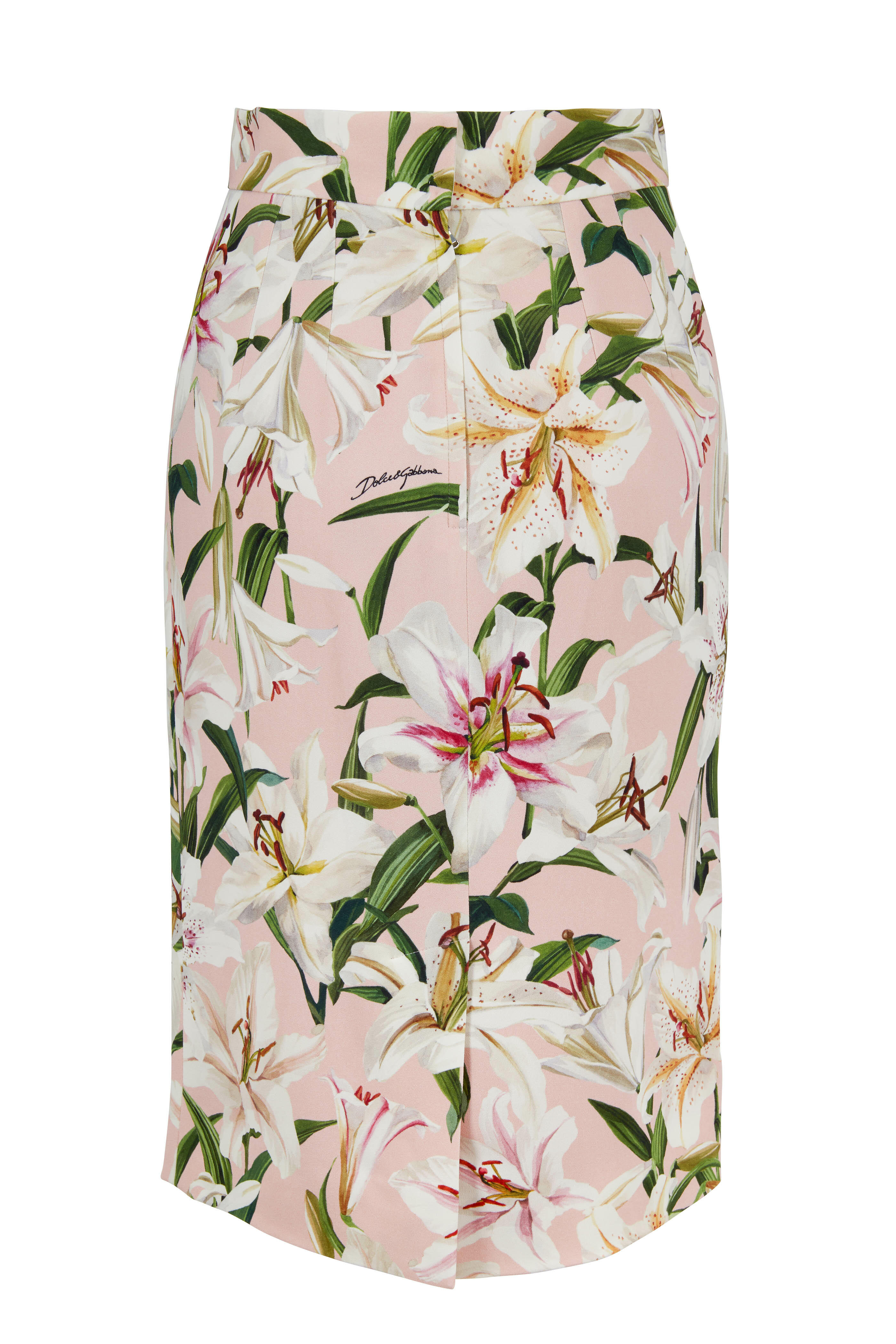 【関税・送料込み】dolce & gabbana Floral longuette skirt Dolce & Gabbana - Light Pink Lily Print Stretch Pencil Skirt