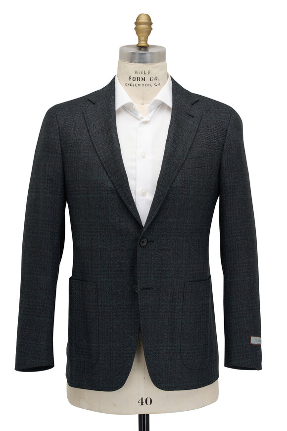 Canali - Kei Olive & Navy Glenplaid Wool & Silk Sportcoat