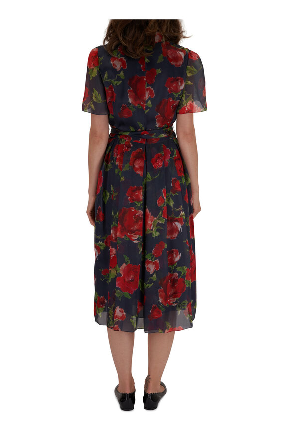 Carolina Herrera - Midnight Multi Short Sleeve Belted Midi Dress