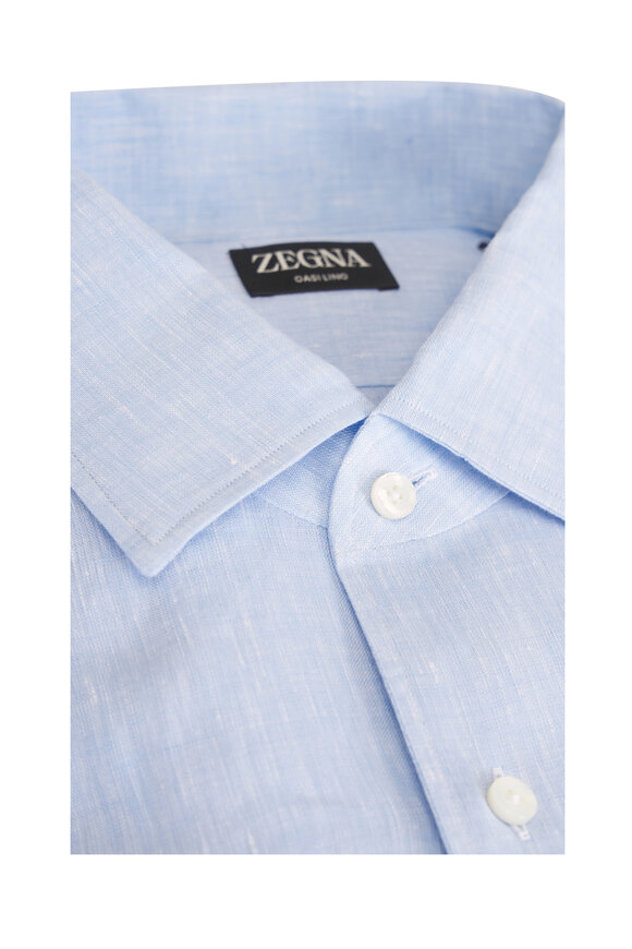 Zegna Oasi Light Blue Linen Sport Shirt - view 2