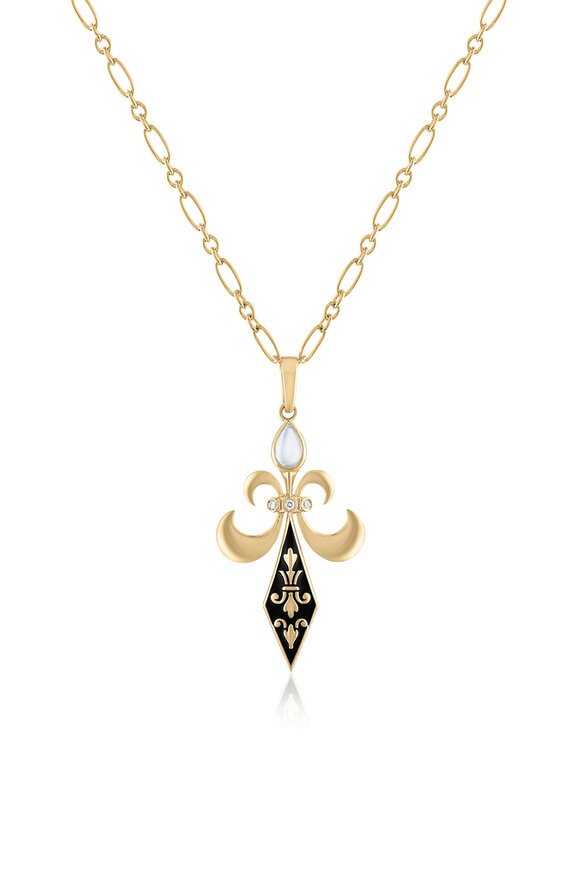 Loriann 14k Yellow Gold Enamel & Diamond Sword Necklace