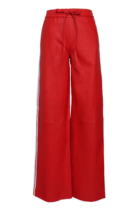SPRWMN Red Athletic Stripe Leather Sweatpant