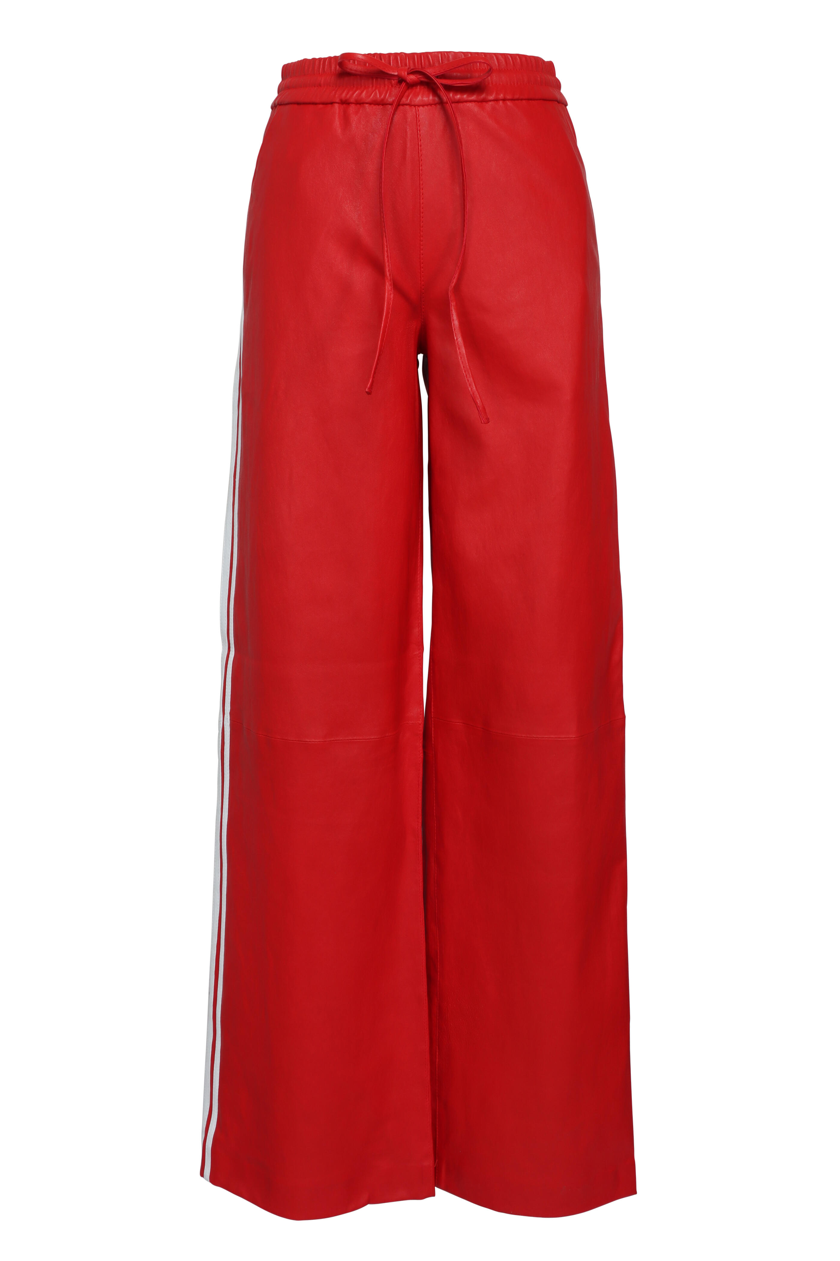 SPRWMN - Red Athletic Stripe Leather Sweatpant