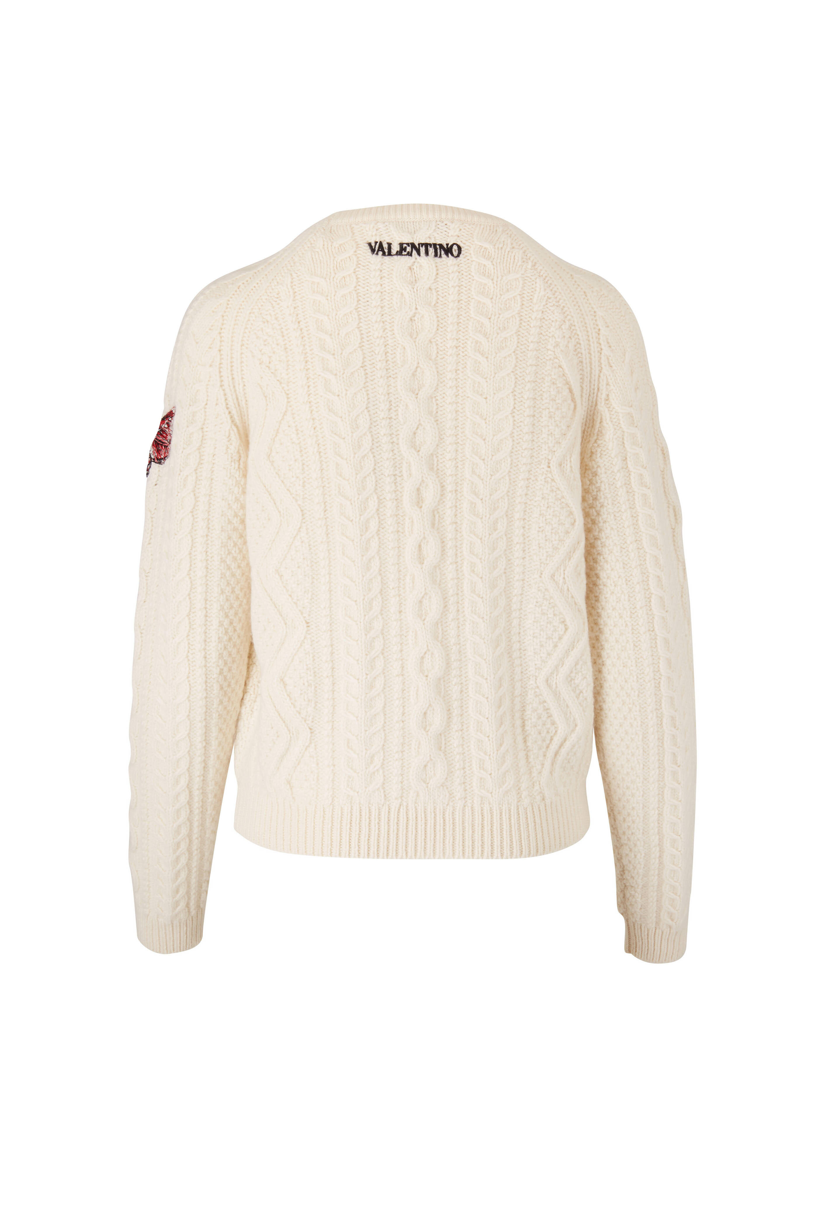 Valentino - White Butterfly & Rose Embroidered Wool Sweater