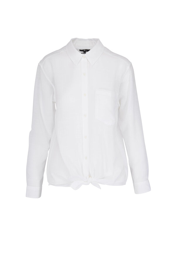 7 For All Mankind - White High Low Tie Front Shirt