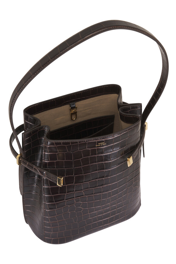 Totême Dark Brown Belted Embossed Bucket Bag - view 6