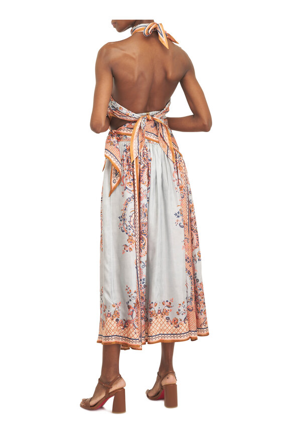 Zimmermann Aster Scarf Blue Multi Print Silk Midi Skirt - view 3