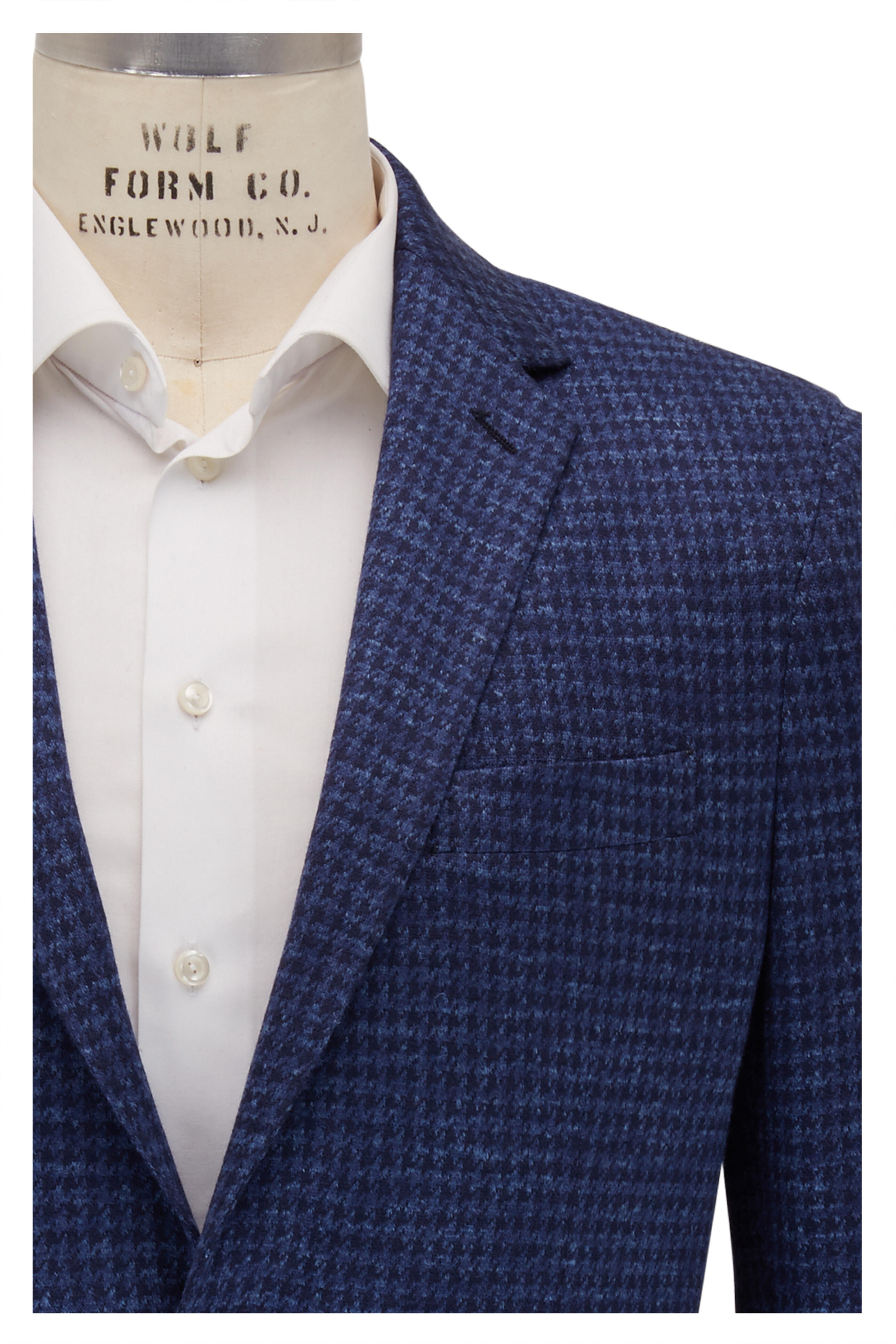 Maurizio Baldassari - Navy Blue Houndstooth Wool Sportcoat