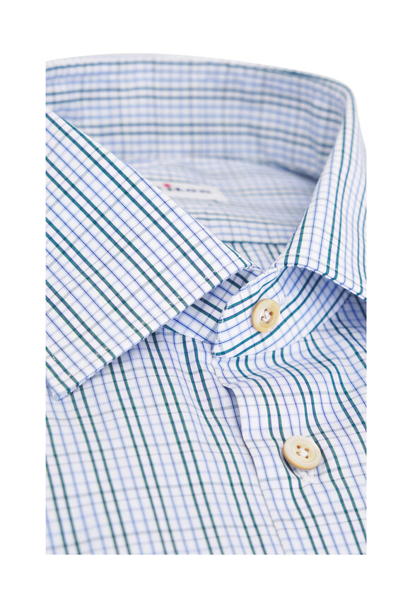 Kiton Green Check Cotton Dress Shirt - view 6