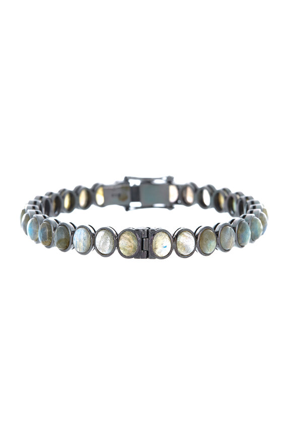 Loriann - Gold & Silver Oval Labradorite Bangle Bracelet