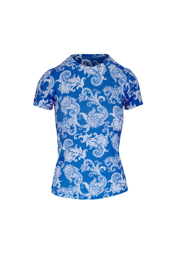 L'Agence Ressi Blue & Ivory Paisley Print T-Shirt