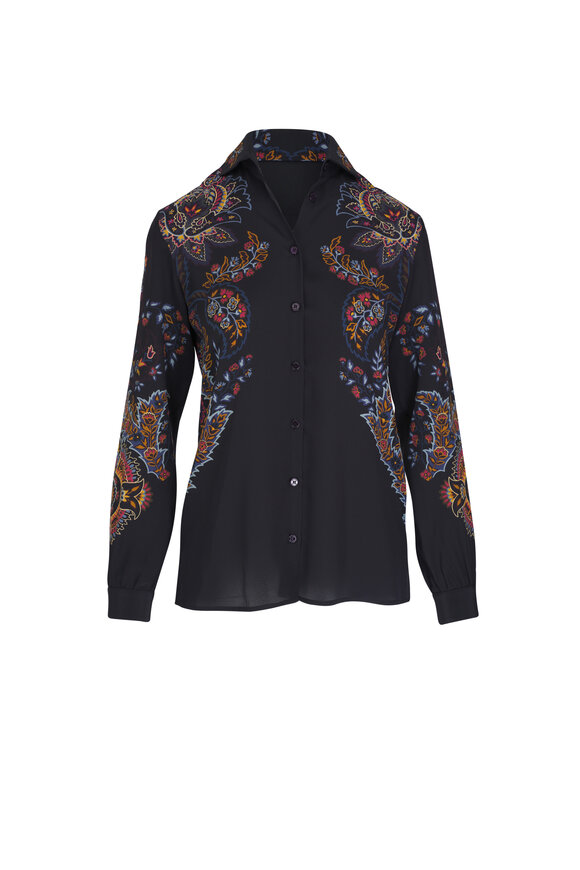 Etro Black Paisley Print Silk Shirt