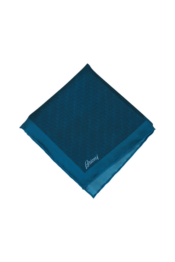 Brioni Teal Micro Motif Print Silk Pocket Square - view 1