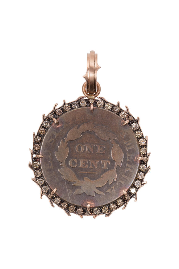 Sylva & Cie - Rose Gold Champagne Damond 1827 Penny Pendant