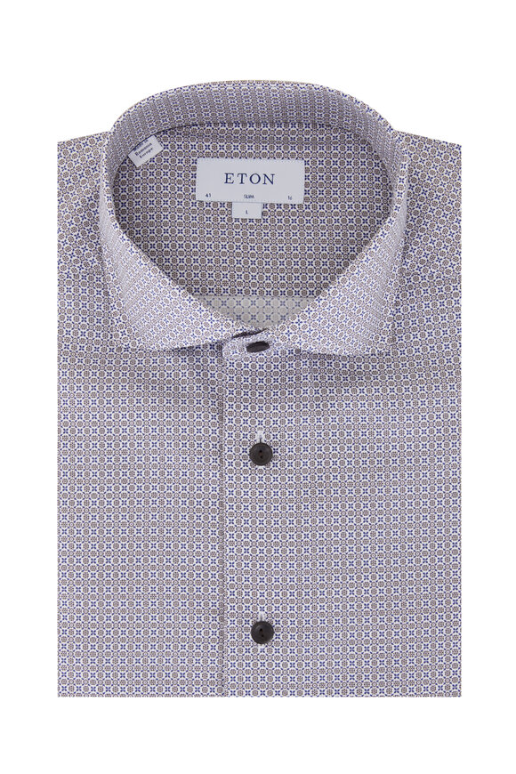 Eton - Navy Geometric Floral Print Dress Shirt