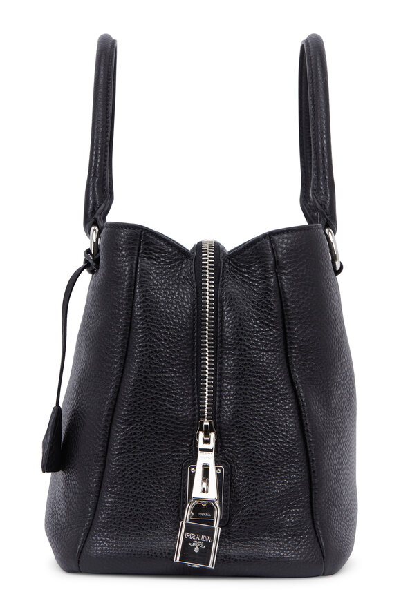 Prada - Black Daino Pebbled Leather Center Zip Tote