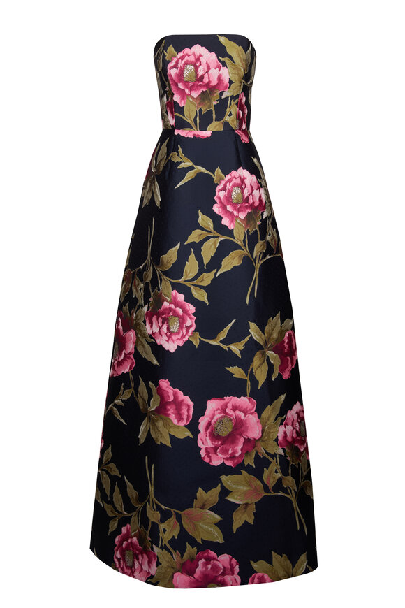 Carolina Herrera Jacquard Midnight Peony Strapless Gown - view 1