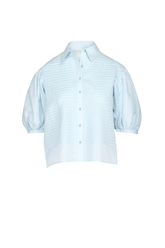 Ulla Johnson Cordelia Adriatic Short Sleeve Button Up Top