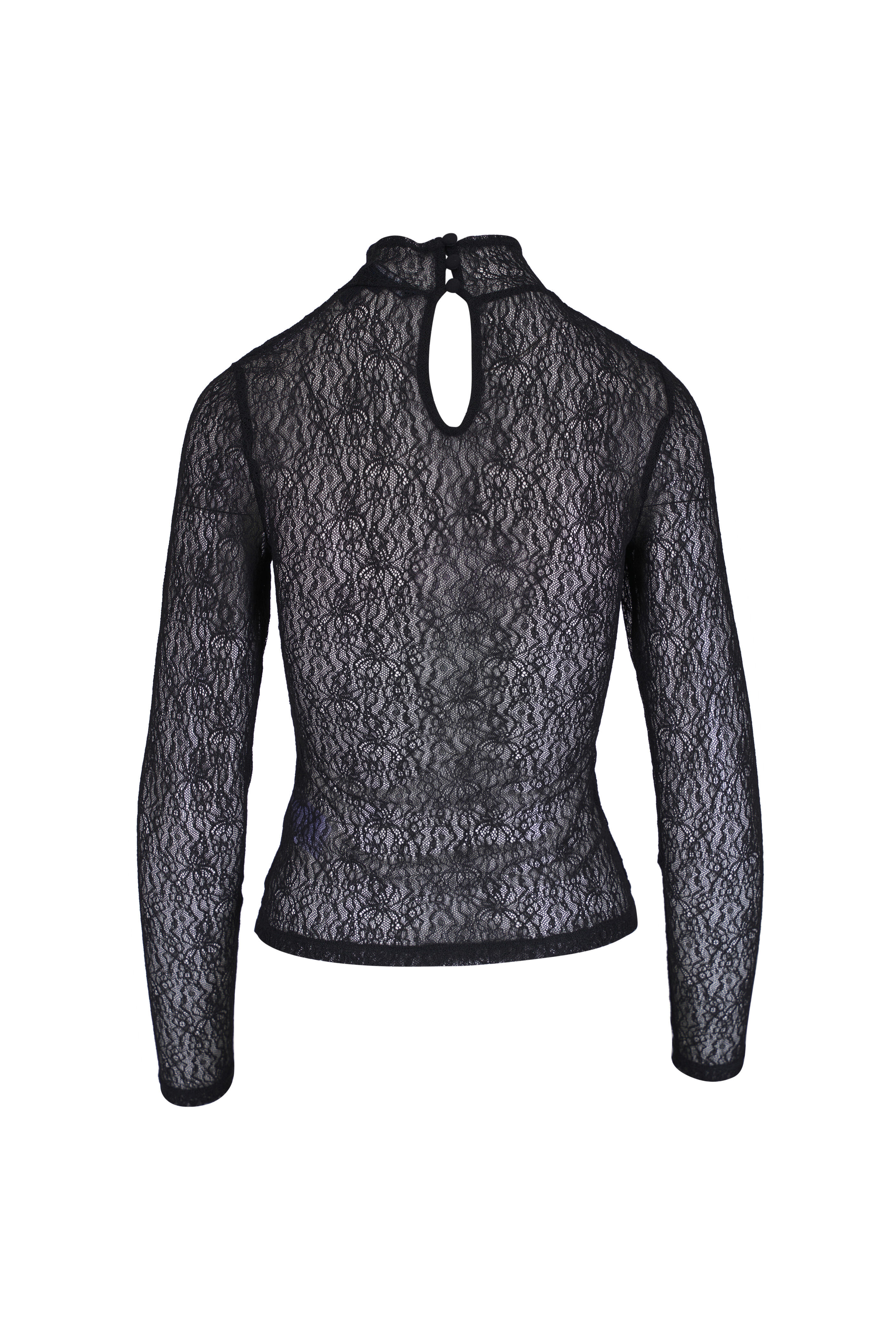 Veronica Beard - Nate Black Sheer Lace Mock Neck Top