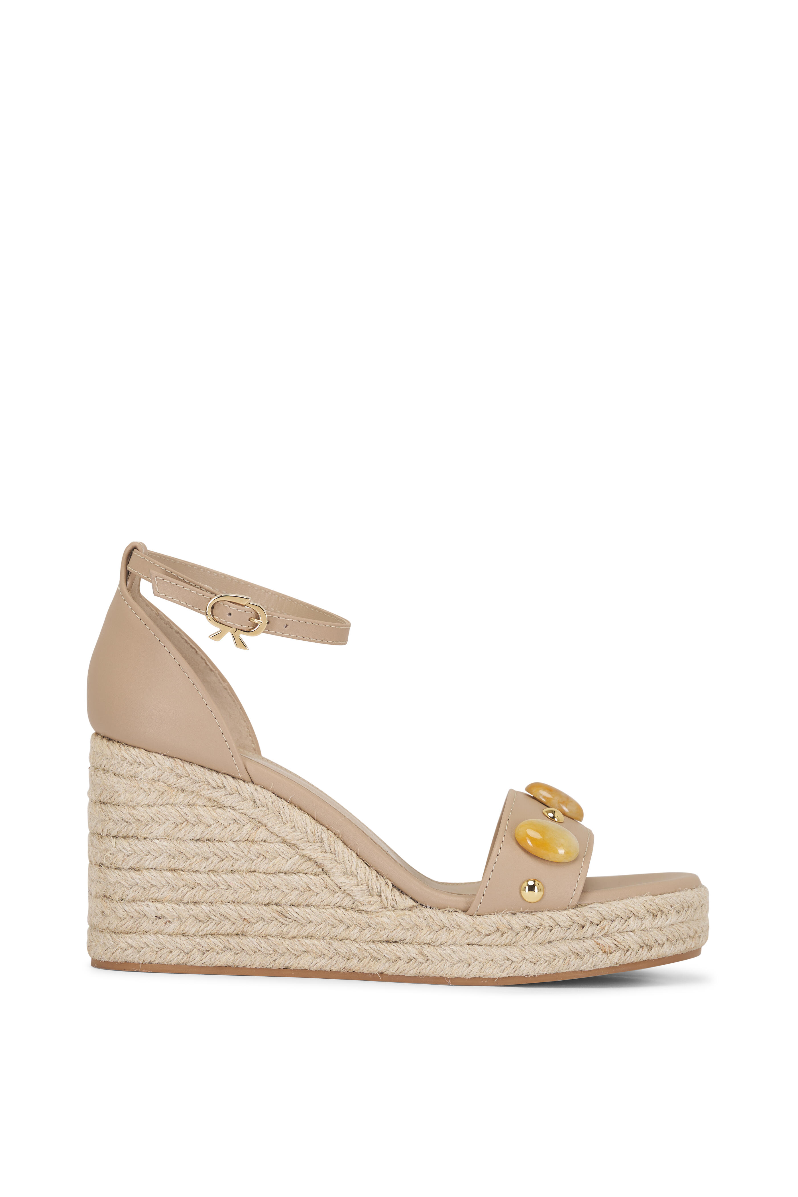 Gianvito Rossi - Sand Embellished Leather Espadrille Wedge, 70mm