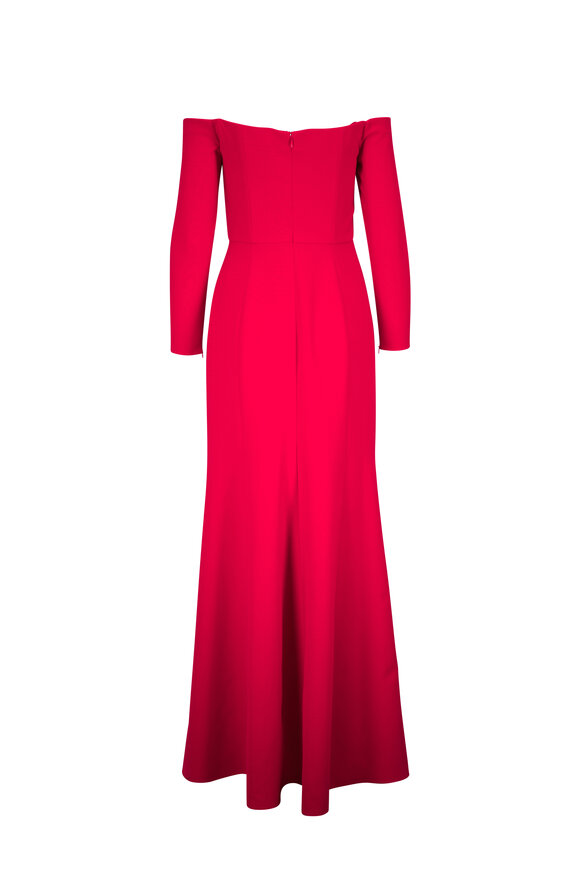 Carolina Herrera - Red Draped Off-The-Shoulder Trumpet Gown