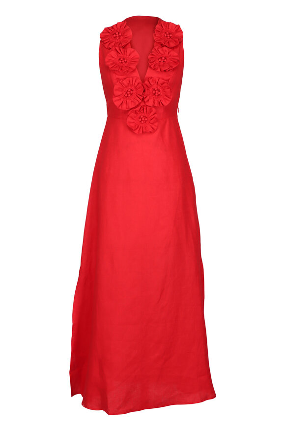Farm Rio Red Floral Applique Midi Dress