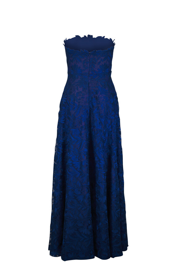Naeem Khan Navy Blue Metallic Lace Strapless Gown - view 4