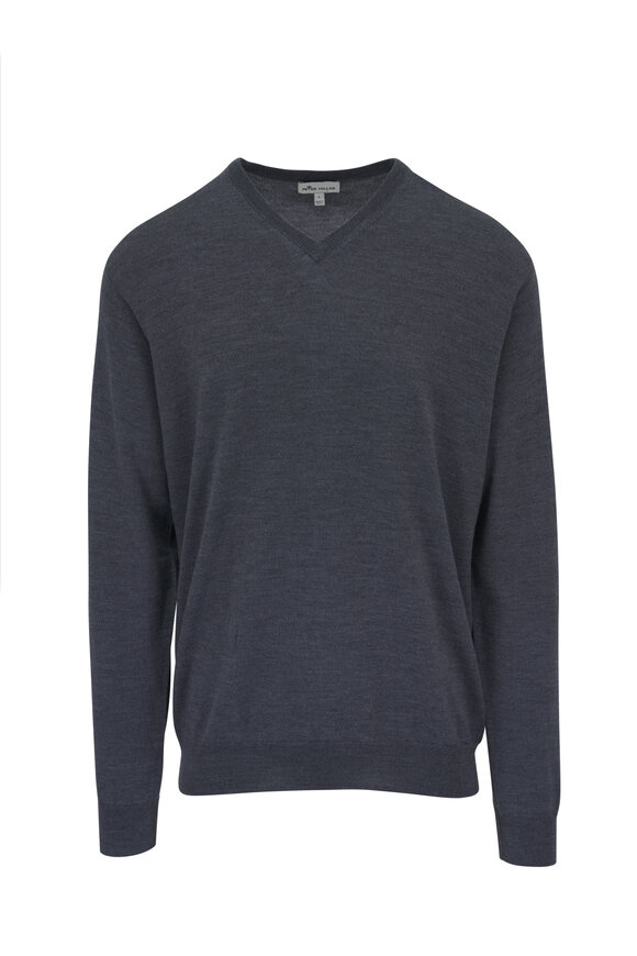 Peter Millar Autumn Crest Charcoal Gray V-Neck Sweater 