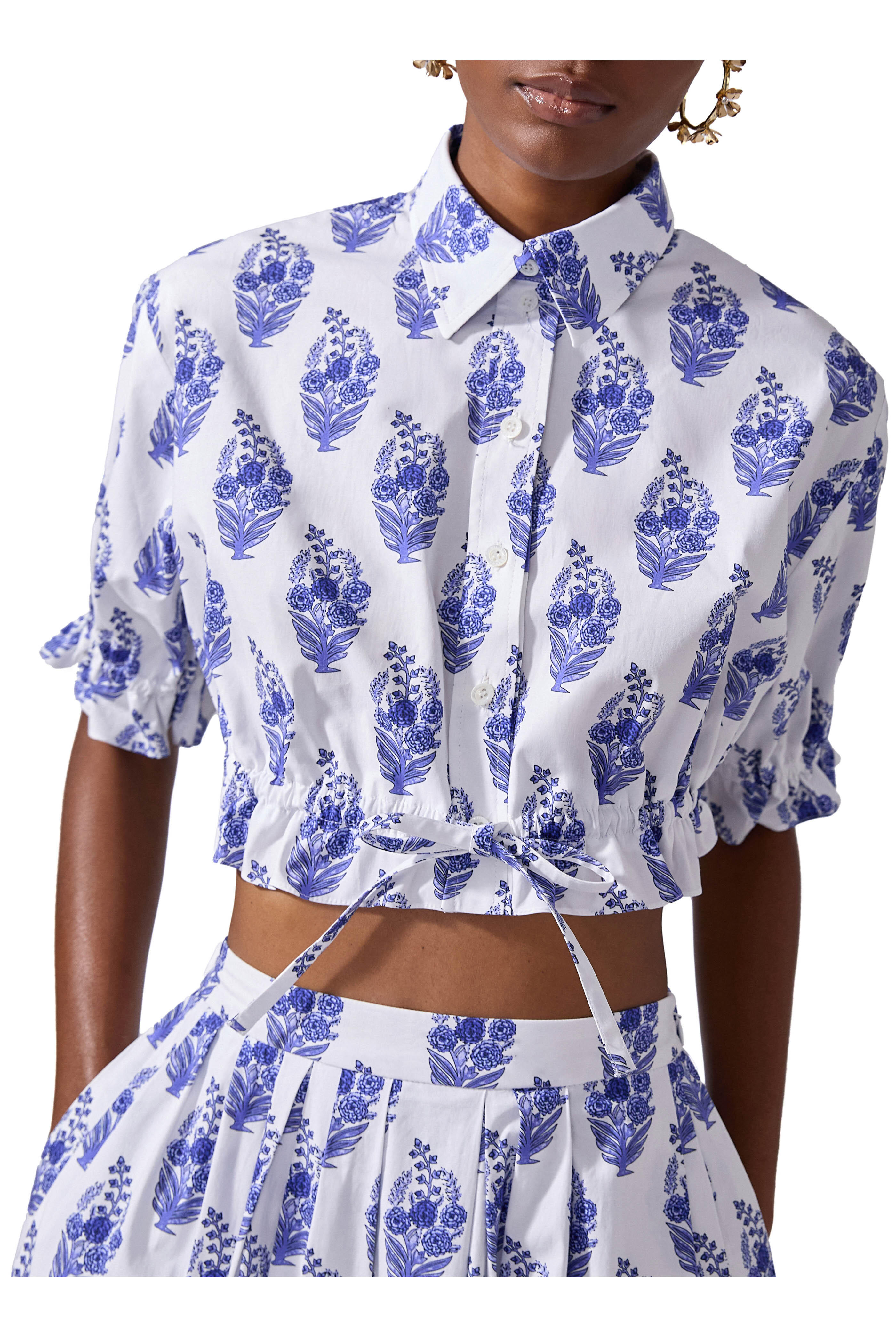 Carolina Herrera - White Multi Floral Block Print Midi Skirt