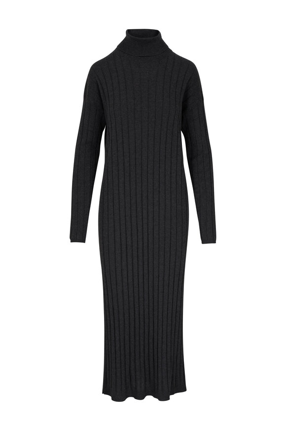 Brunello Cucinelli - Black & Stone Cashmere Wide Rib Knit Dress 