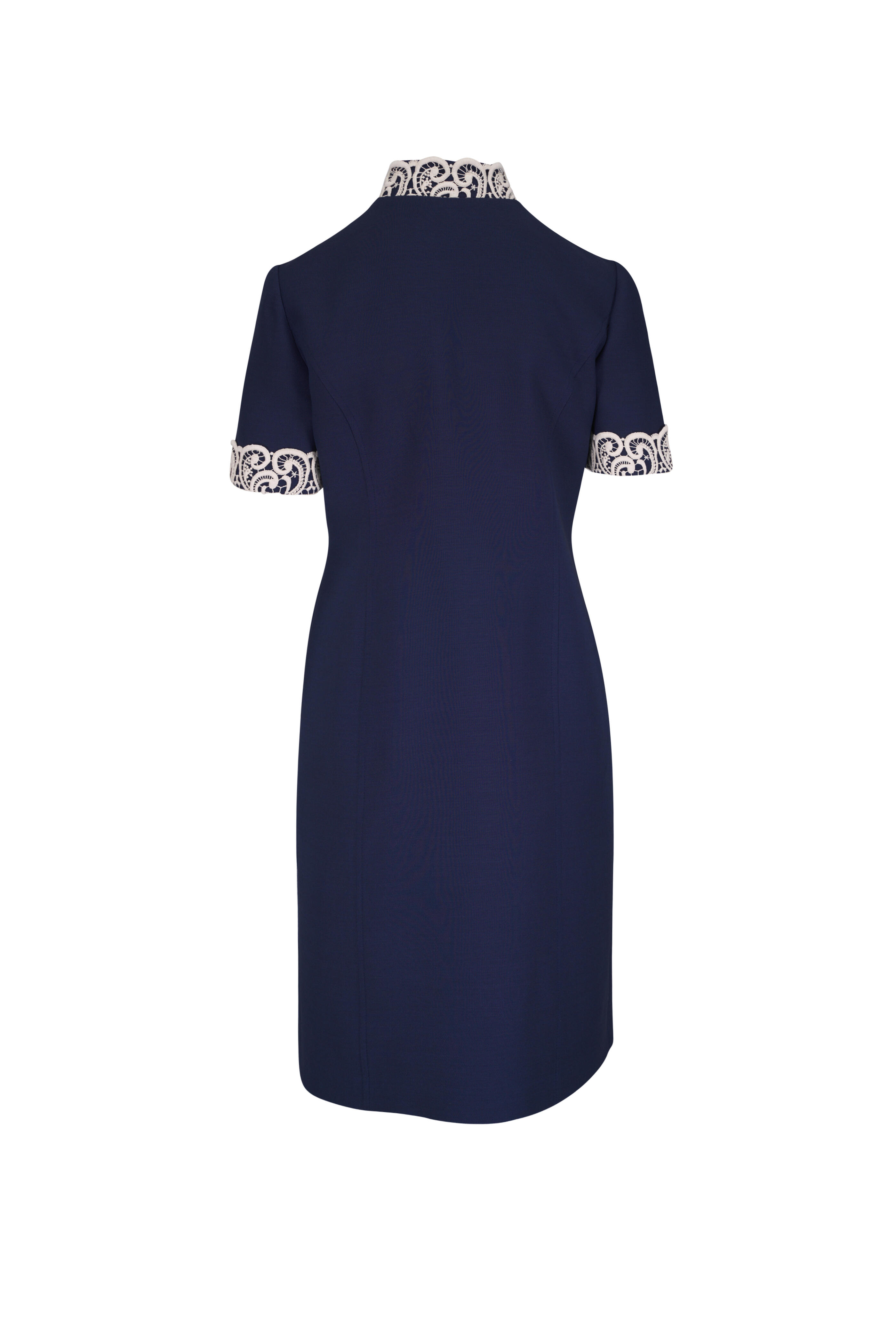 Valentino - Lace Collar Indigo & White Crepe Couture Dress