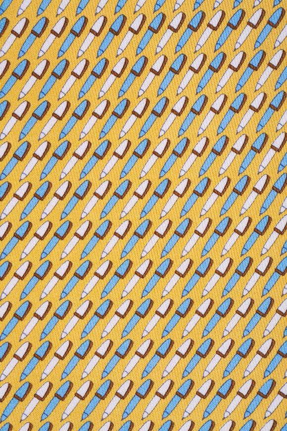 Zegna Light Yellow Printed Founder's Pen Silk Necktie - view 2